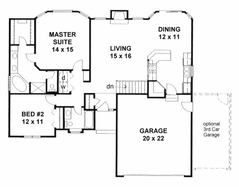 Plan #1273 - 2 bedroom w/ walk-in closets and bay windows