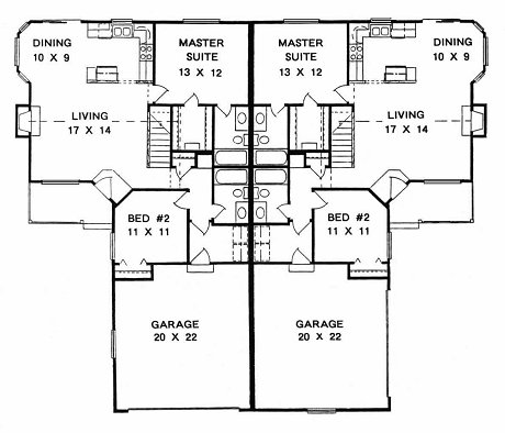 Plan # 2078 -  Duplex Ranch | First floor plan