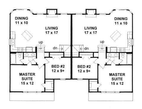 Plan # 2080 - Bi-Level Duplex Plan | First floor plan